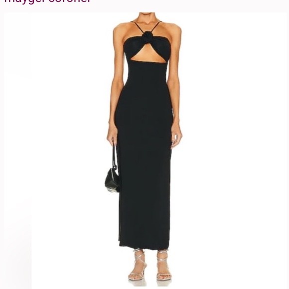 Maygel Coronel Cutout Halter Maxi Dress with Rosette Black $510 Retail EUC - Picture 1 of 6